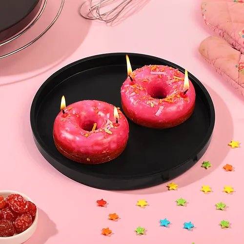 Dweep Sara Diwali Unscented Donuts Candle for Home Decor Paraffin Wax (Strawberry - Pink) - DWEEP SARA