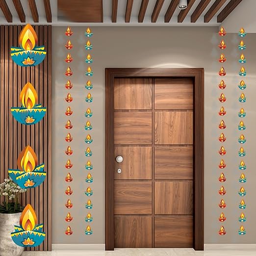 Dweep Sara Diya Hanging - (Pack of 4 Row ) Paper Festive Diwali Decoration for Home, Pooja & Office Decor - DWEEP SARA