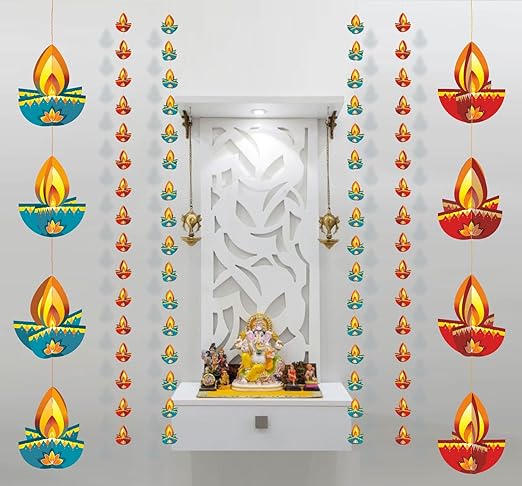 Dweep Sara Diya Hanging - (Pack of 4 Row ) Paper Festive Diwali Decoration for Home, Pooja & Office Decor - DWEEP SARA