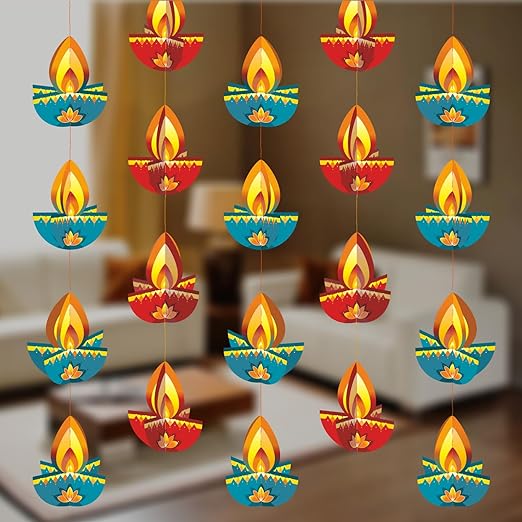 Dweep Sara Diya Hanging - (Pack of 4 Row ) Paper Festive Diwali Decoration for Home, Pooja & Office Decor - DWEEP SARA