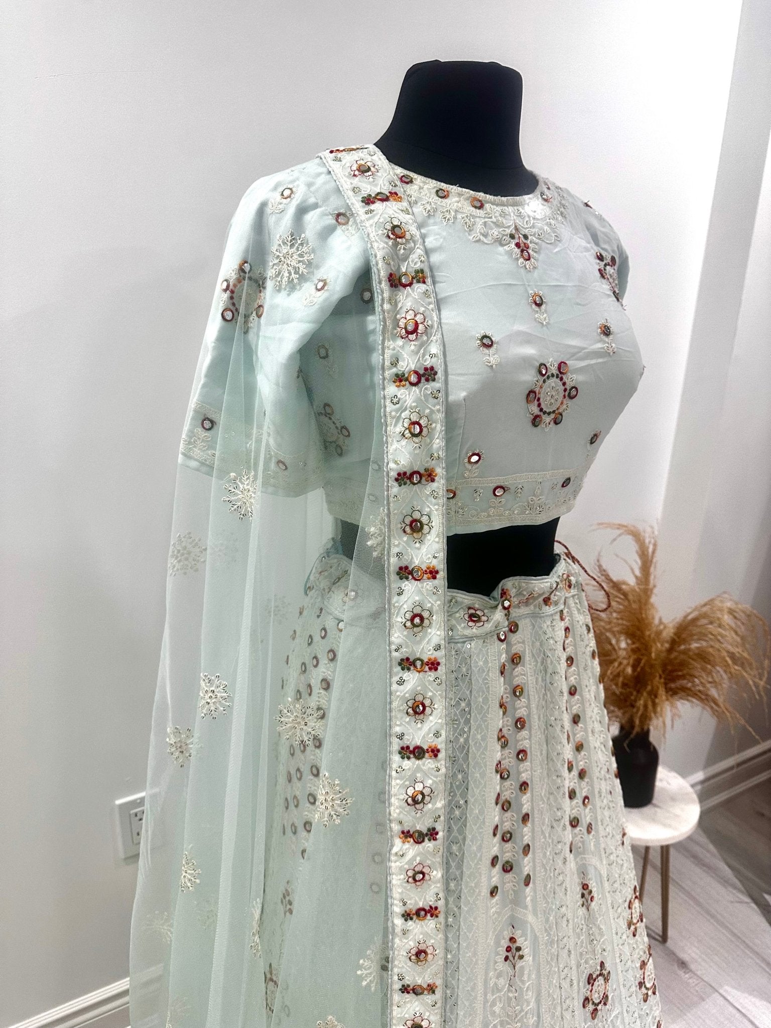 Dweep Sara Ice colour Chikankari heavy Embroidery Sequence Work traditional Stitched and Semi - Stitched Lehenga Choli Unstitch Blouse with Dupatta For Women - DWEEP SARA