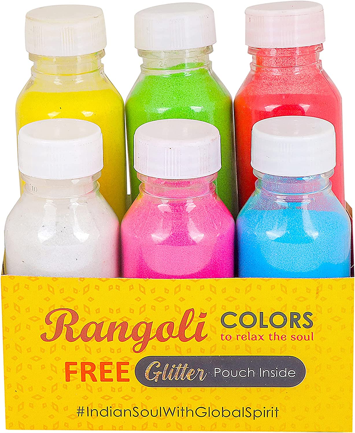 Dweep Sara Rangoli Colour Powder Bottles for for floor Rangoli Art Home Decor Pooja Set of 6 Rangoli colors - DWEEP SARA