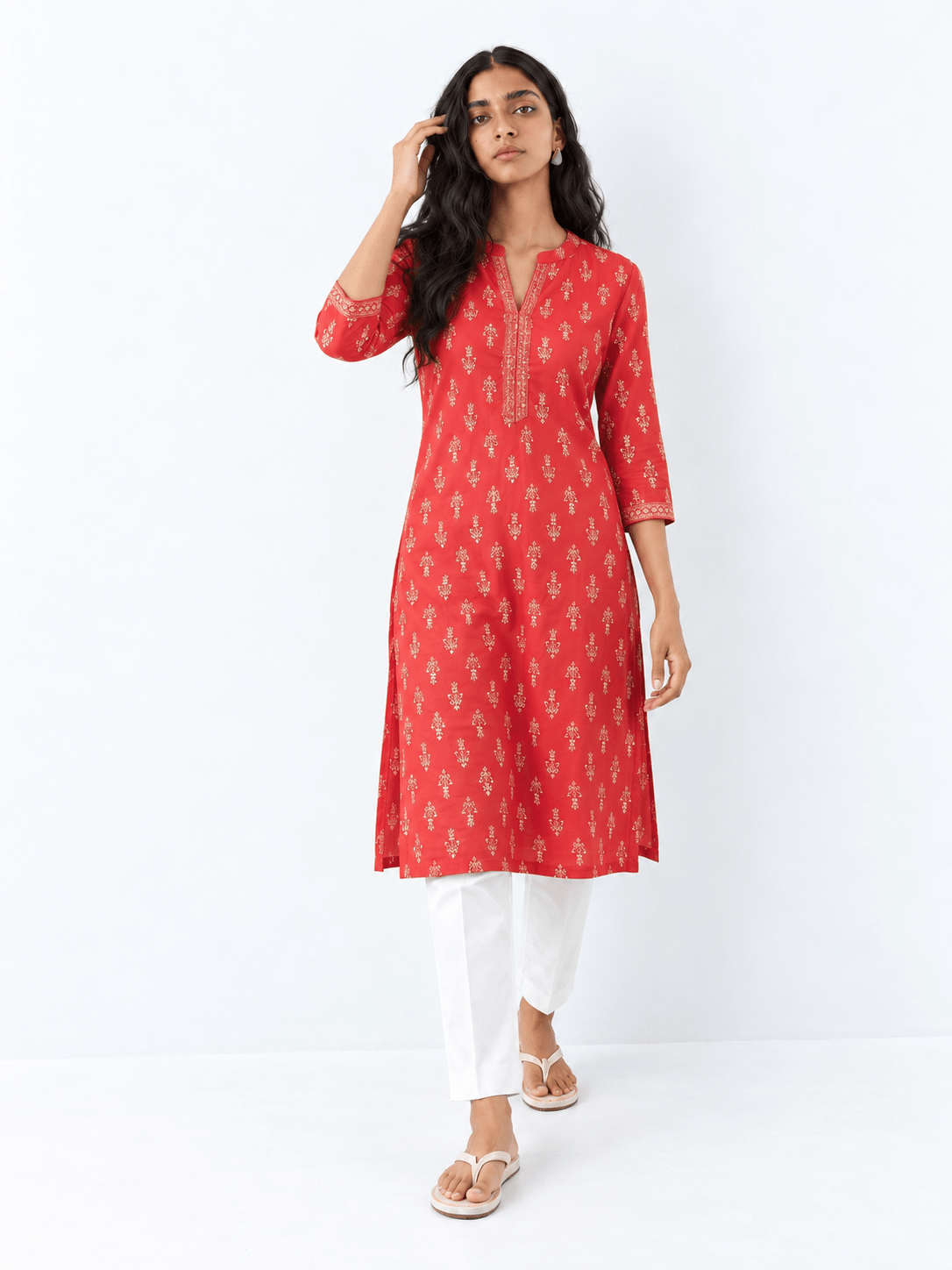 DWEEP SARA Red Printed Rayon Straight Kurta - DWEEP SARA