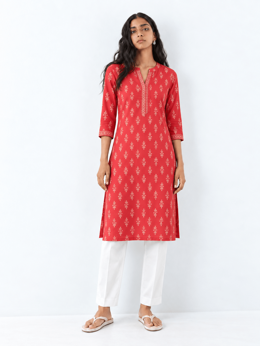 DWEEP SARA Red Printed Rayon Straight Kurta - DWEEP SARA