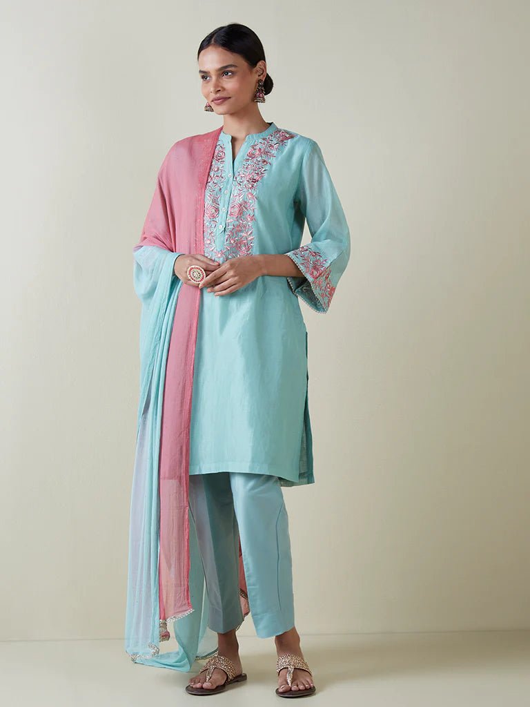 Dweepsara Embroidered Viscose Double Dyed Dupatta Suit Set - DWEEP SARA