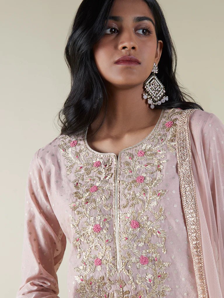 Dweepsara Pink Kurta, Sharara & Dupatta Set - DWEEP SARA