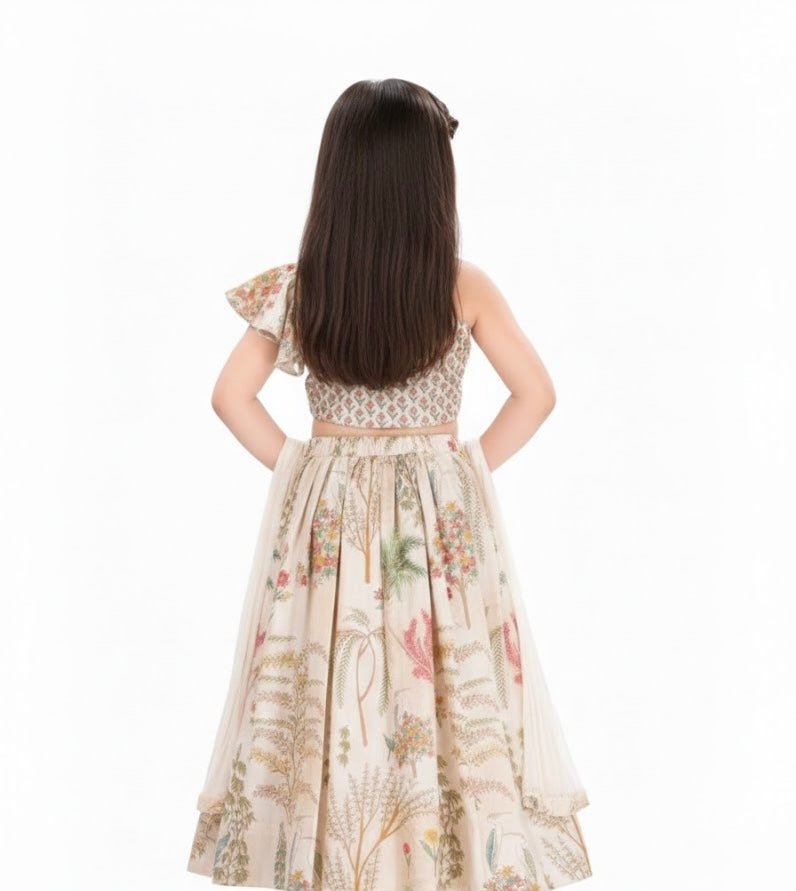 Elegant Cream Floral Printed Kids Lehenga Set – Style 4927 - DWEEP SARA