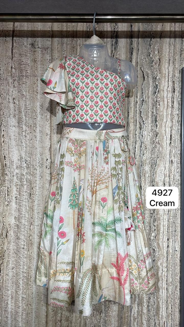 Elegant Cream Floral Printed Kids Lehenga Set – Style 4927 - DWEEP SARA