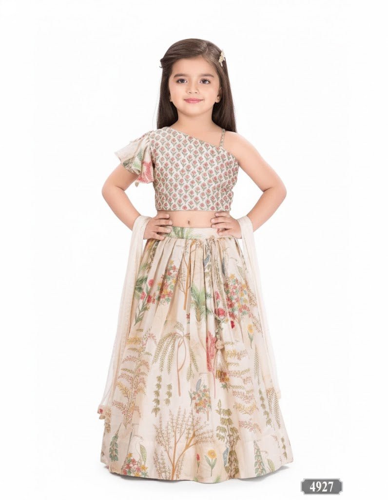 Elegant Cream Floral Printed Kids Lehenga Set – Style 4927 - DWEEP SARA