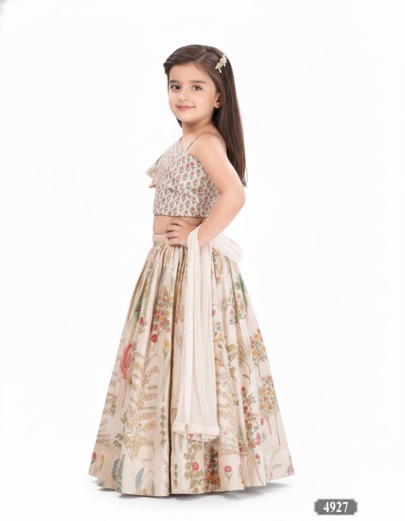 Elegant Cream Floral Printed Kids Lehenga Set – Style 4927 - DWEEP SARA