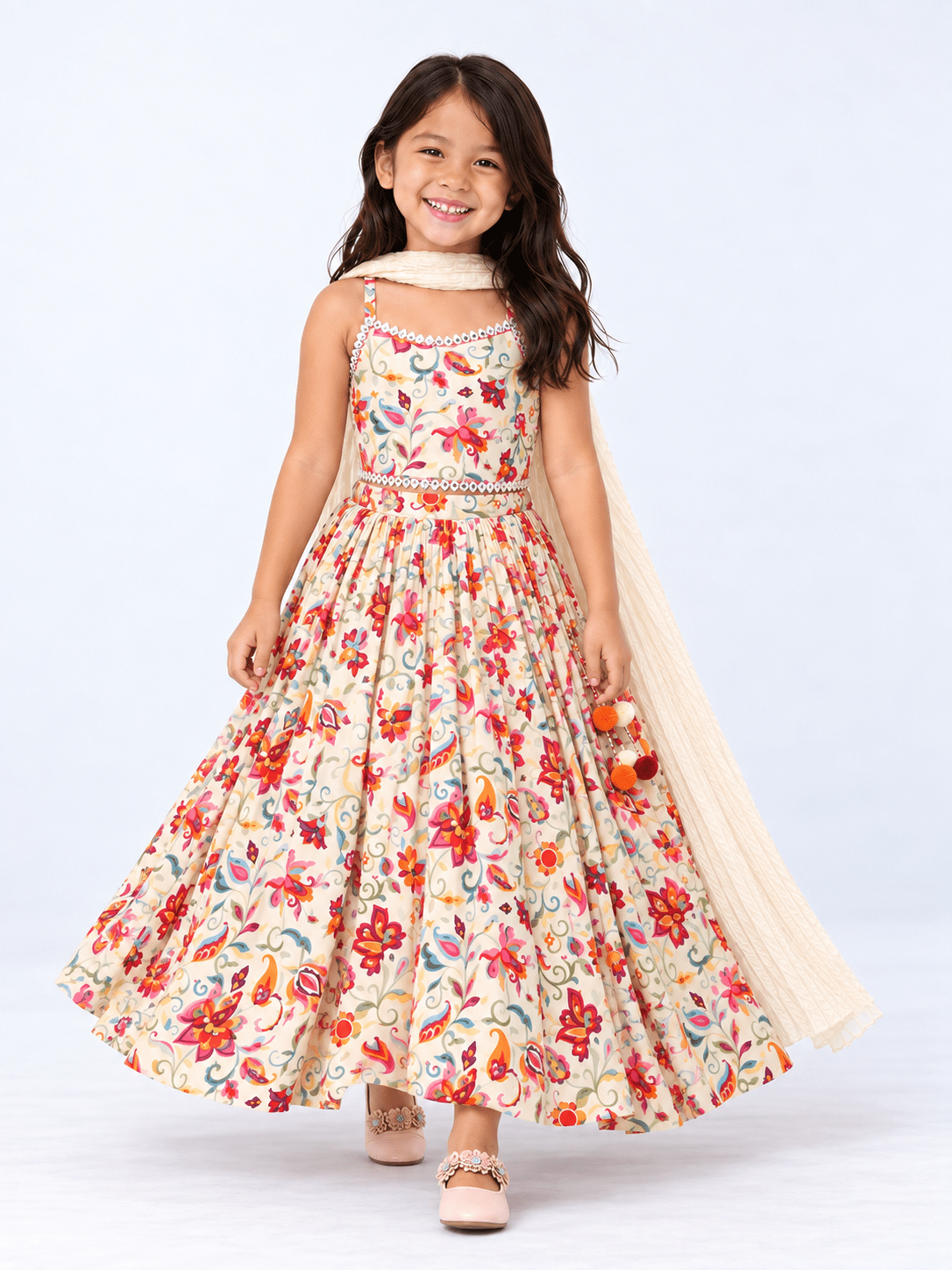 Elegant Floral Embroidery Lehenga Choli for Girls – Cream Multicolor - DWEEP SARA