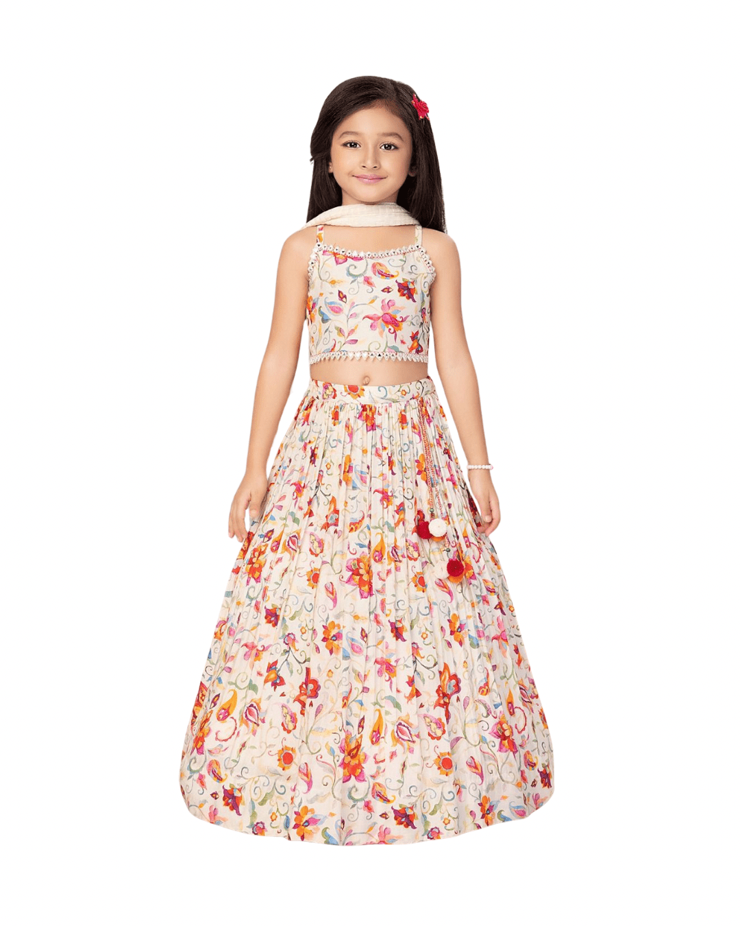 Elegant Floral Embroidery Lehenga Choli for Girls – Cream Multicolor - DWEEP SARA