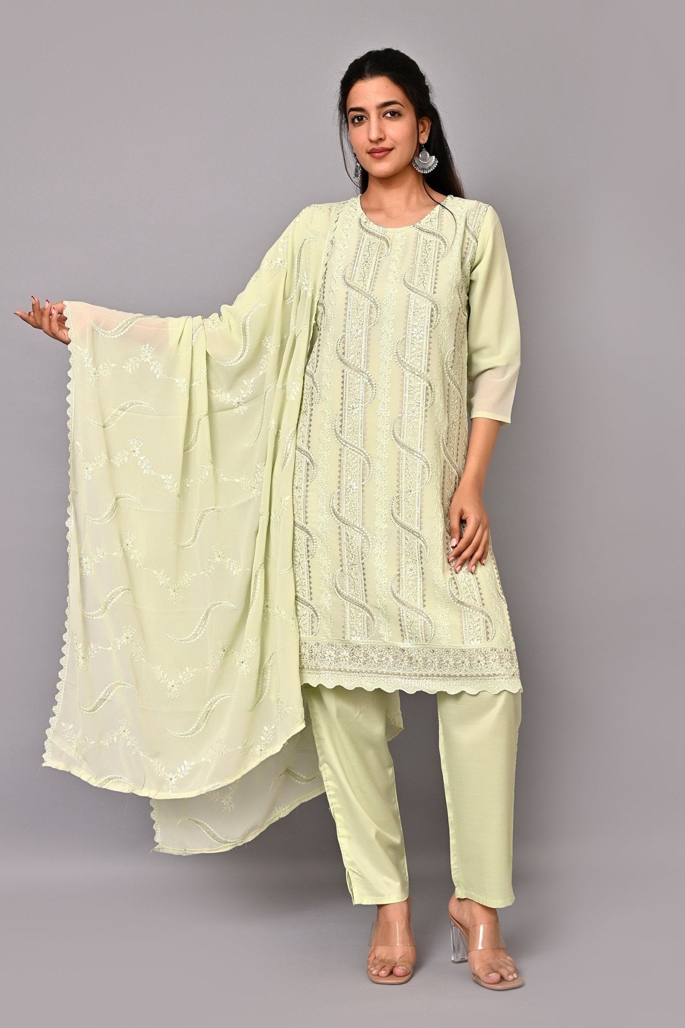 Elegant Green Thread Work Georgette Suit Set - DWEEP SARA