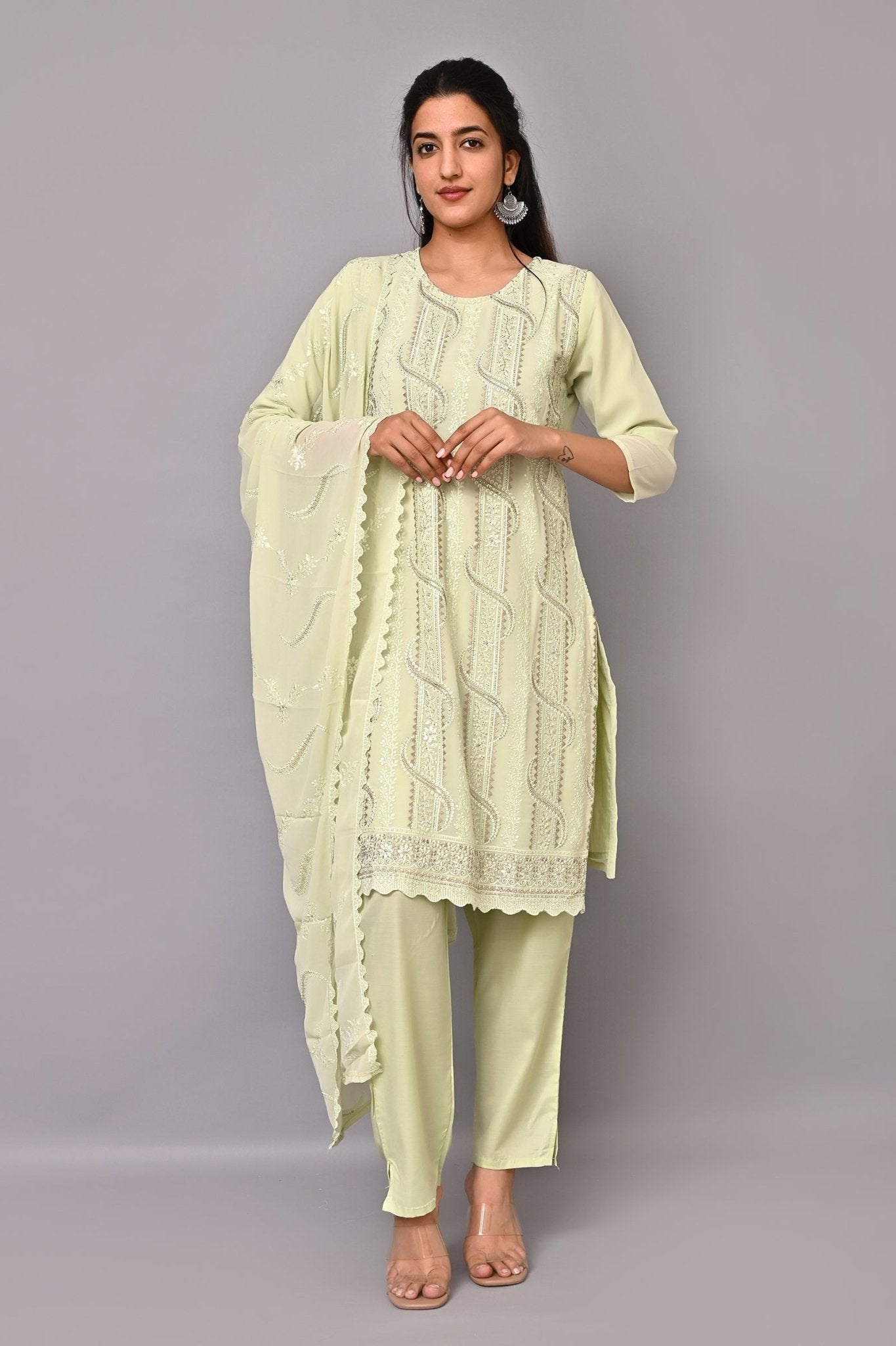 Elegant Green Thread Work Georgette Suit Set - DWEEP SARA