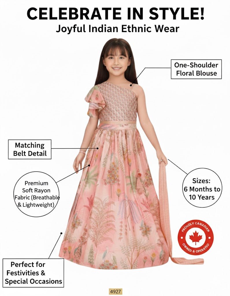 Elegant Peach Floral Printed Kids Lehenga Set - DWEEP SARA