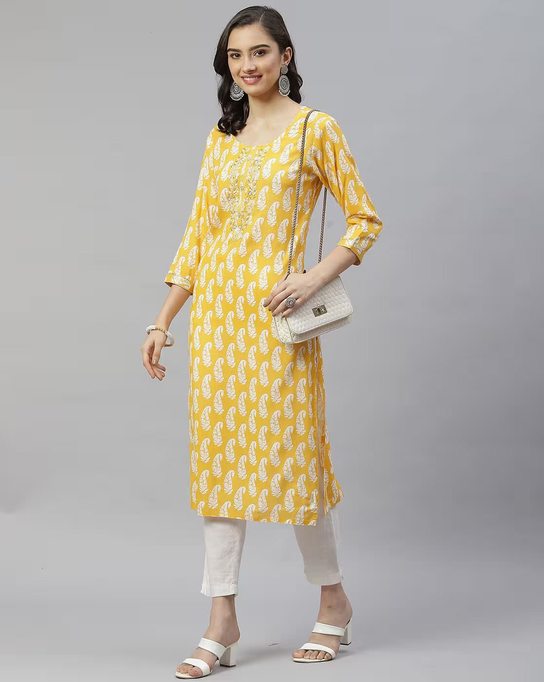 Elegant Yellow Straight Embroidered Kurta - DWEEP SARA