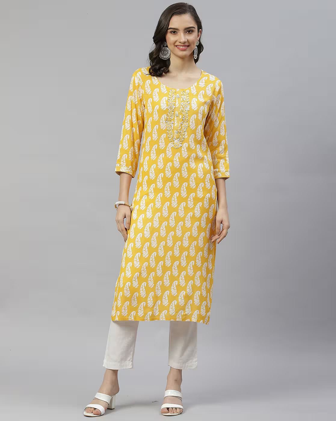 Elegant Yellow Straight Embroidered Kurta - DWEEP SARA