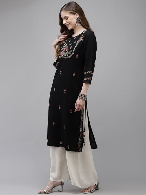 Embroidered Black Kurta - DWEEP SARA