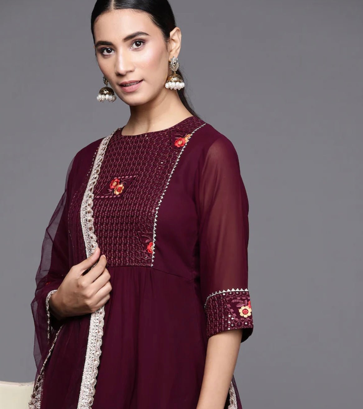 Ethnic Maroon Anarkali Georgette Suit Set - DWEEP SARA