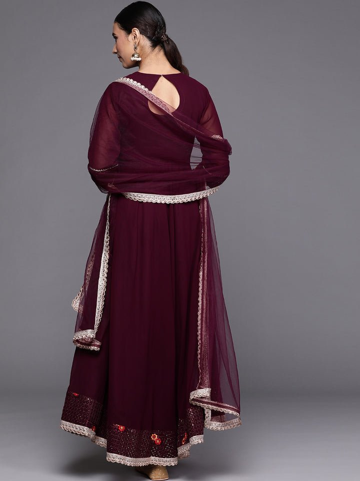 Ethnic Maroon Anarkali Georgette Suit Set - DWEEP SARA