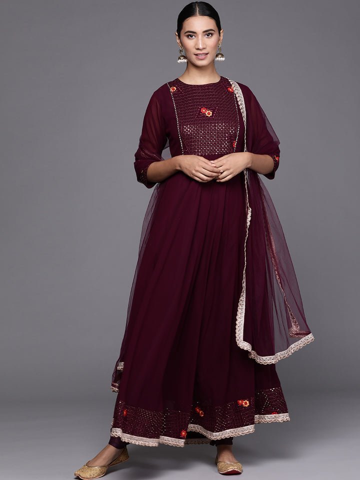 Ethnic Maroon Anarkali Georgette Suit Set - DWEEP SARA