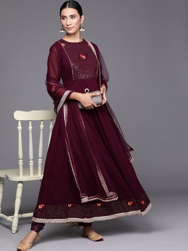 Ethnic Maroon Anarkali Georgette Suit Set - DWEEP SARA