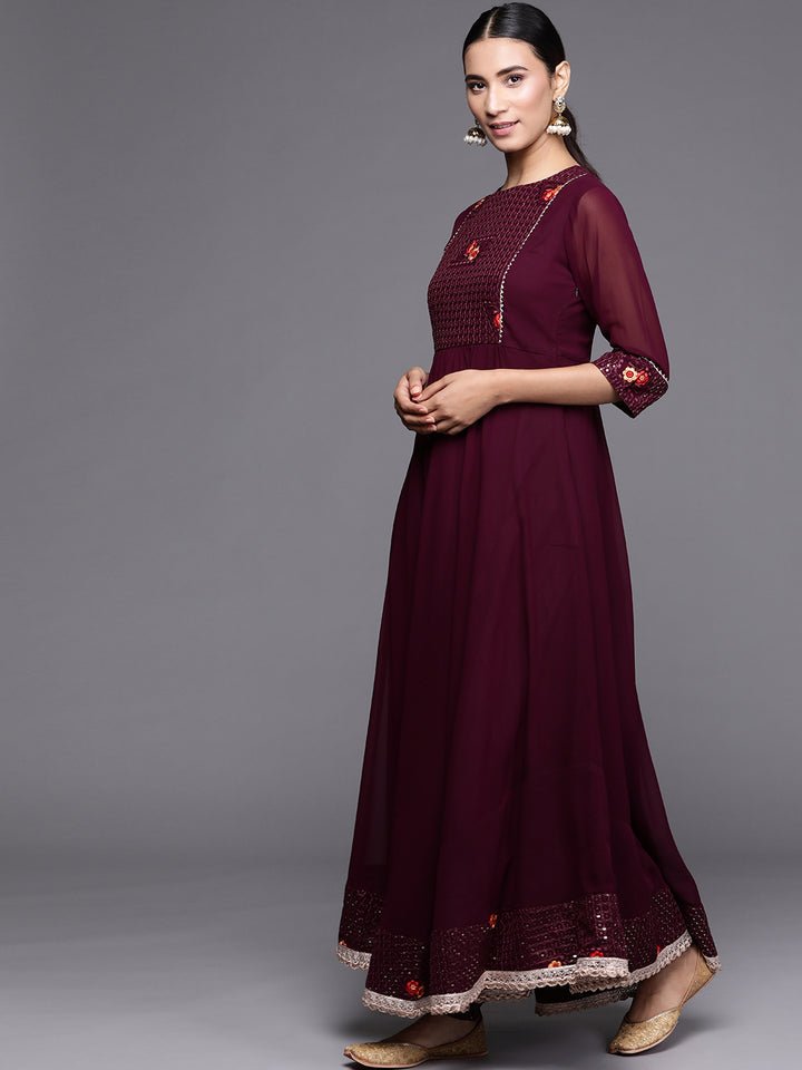 Ethnic Maroon Anarkali Georgette Suit Set - DWEEP SARA