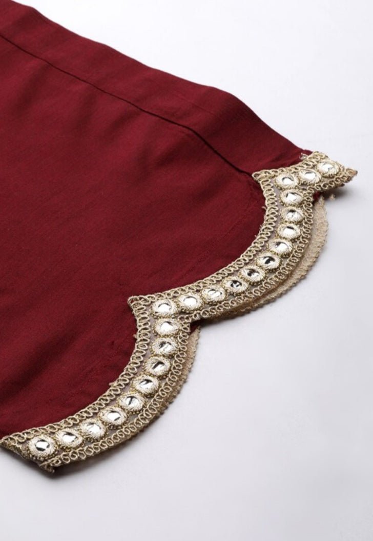 Ethnic Motifs Chanderi Silk Maroon Suit Set - DWEEP SARA