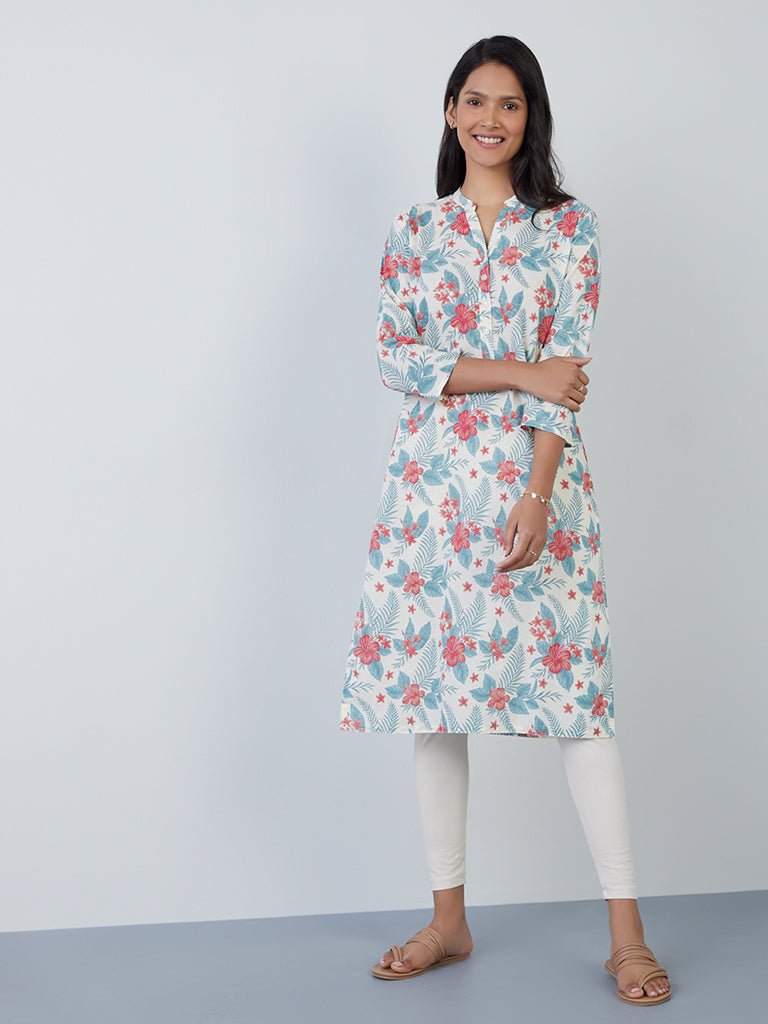 Floral Print Multicolor Straight Kurta - DWEEP SARA