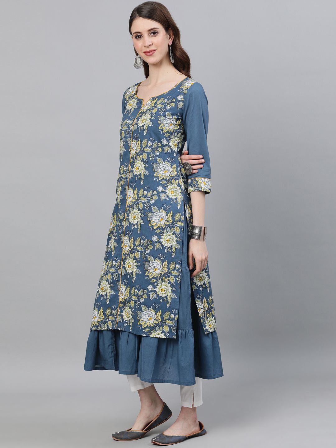 Floral Printed Double layered Anarkali Kurta - DWEEP SARA