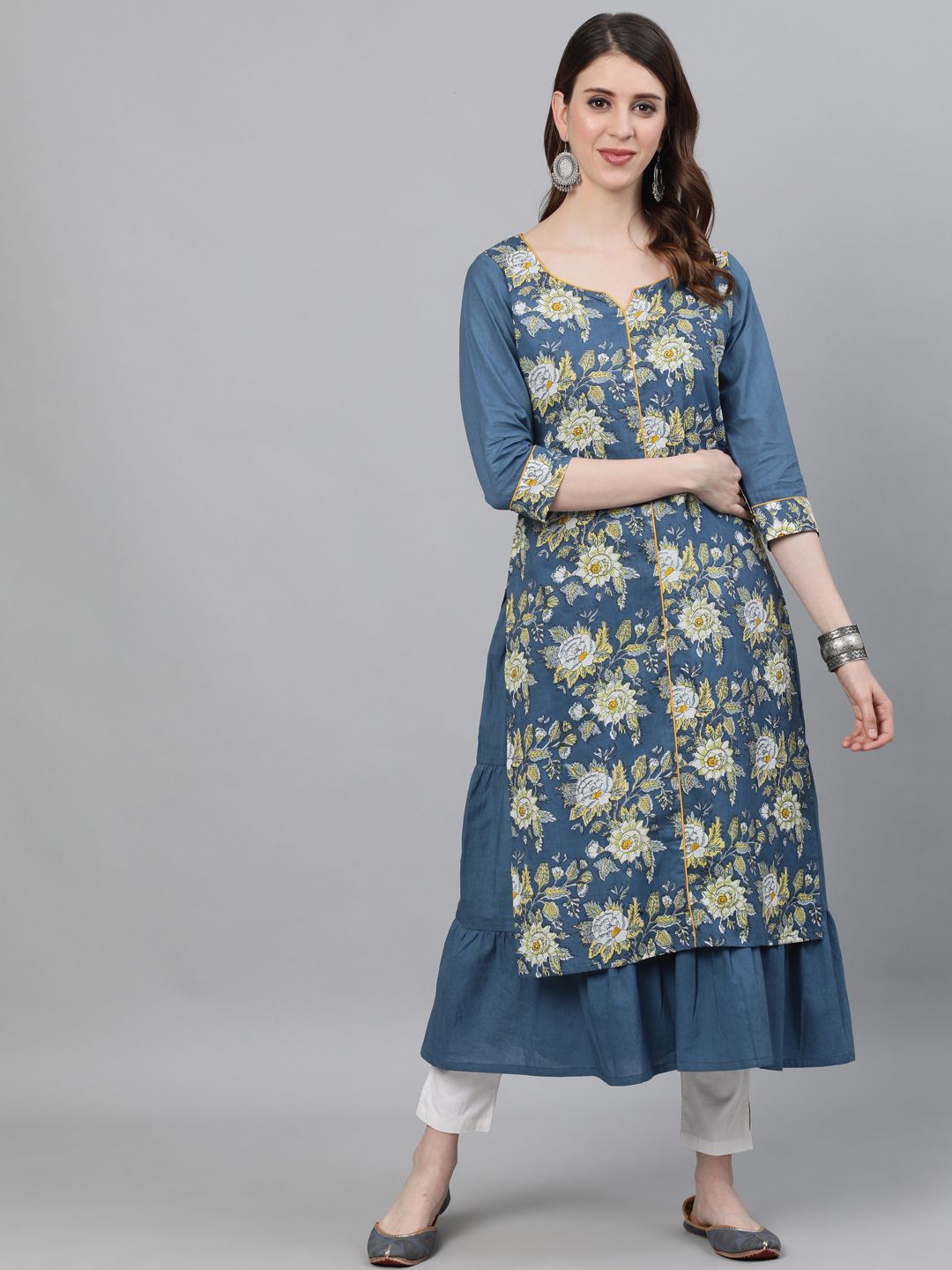 Floral Printed Double layered Anarkali Kurta - DWEEP SARA