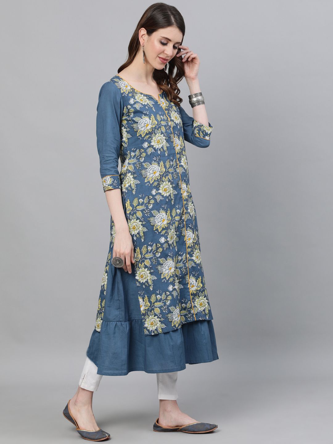 Floral Printed Double layered Anarkali Kurta - DWEEP SARA