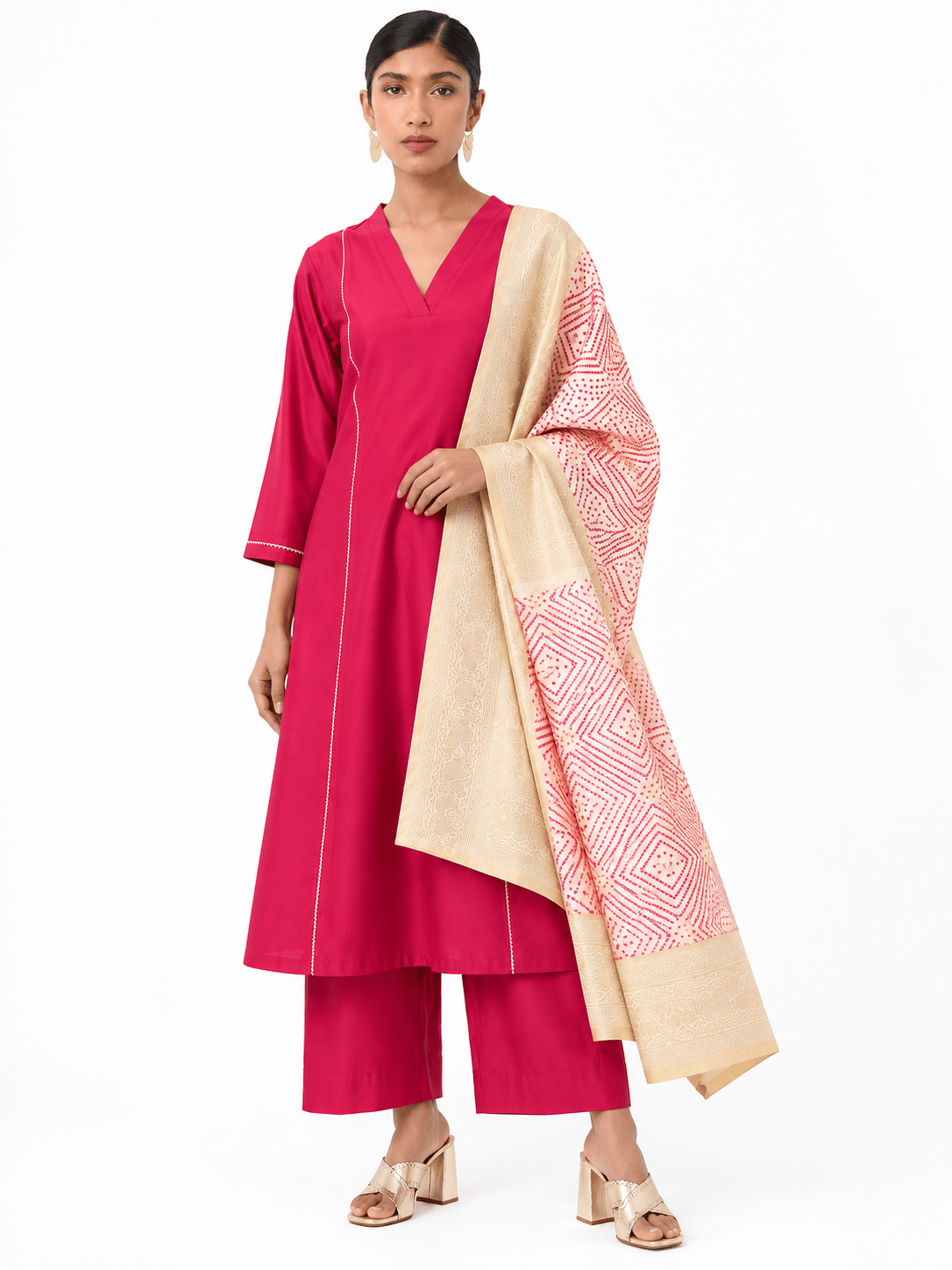 Fuchsia Pink Kurta Palazzo Set with Dupatta | DWEEP SARA - DWEEP SARA
