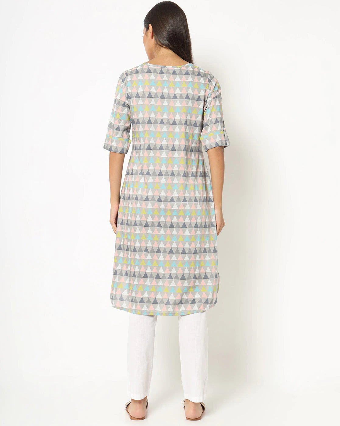 Geometric Print Kurta High - Low Hemline - DWEEP SARA