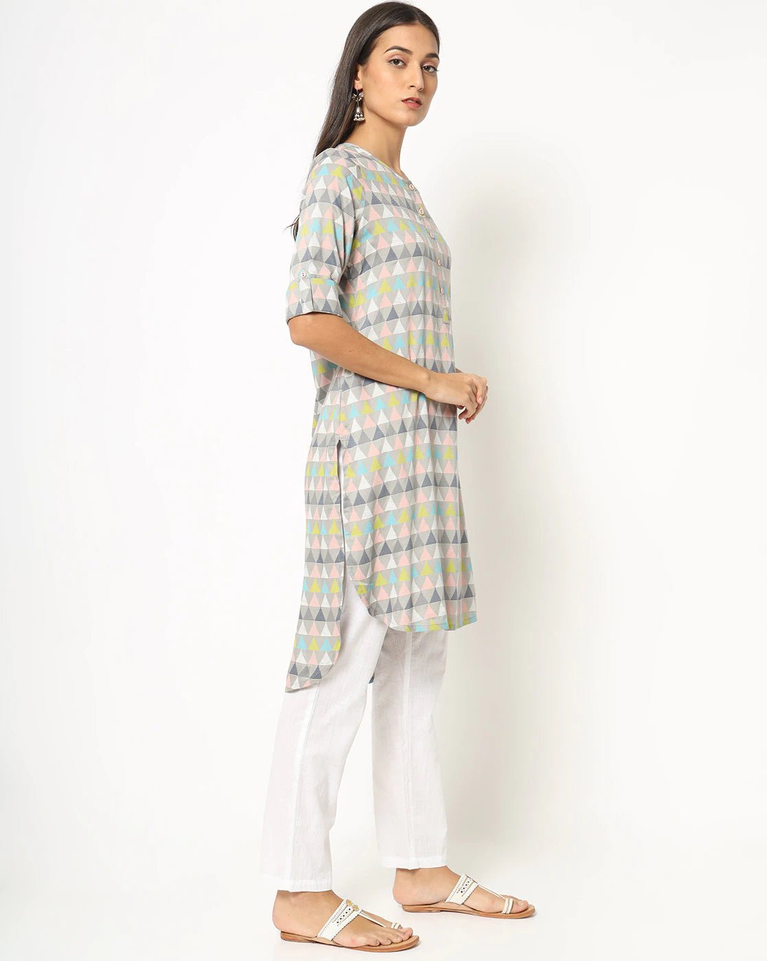 Geometric Print Kurta High - Low Hemline - DWEEP SARA