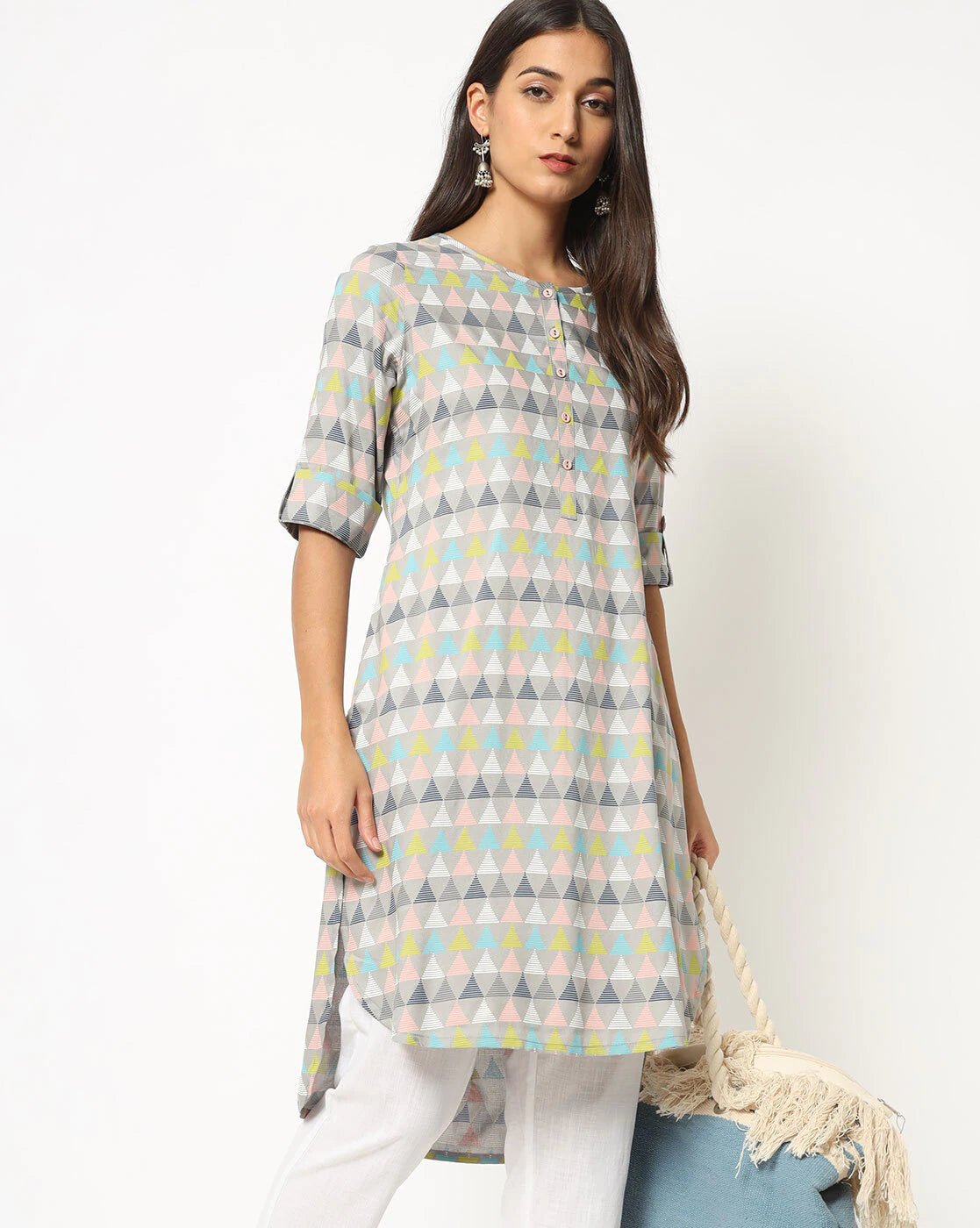 Geometric Print Kurta High - Low Hemline - DWEEP SARA