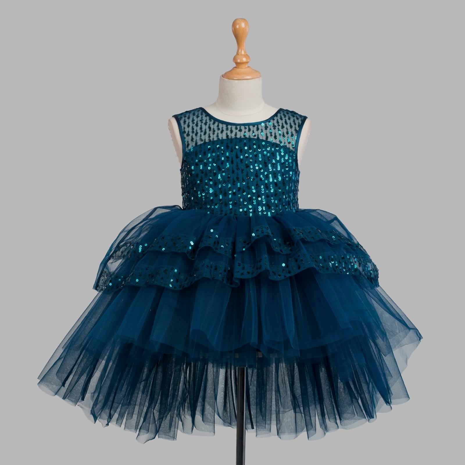 Girls Blue Embellished Kids Dress - DWEEP SARA