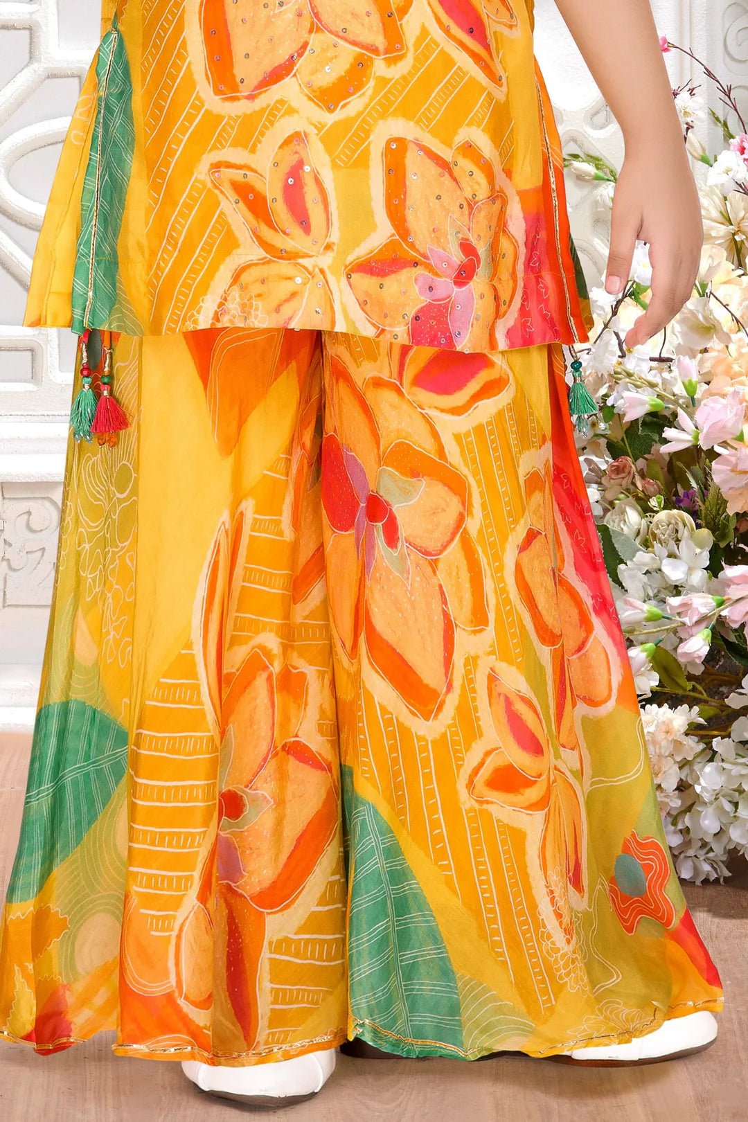 Girls' Festive Floral Printed Yellow Sharara Set – Style 4904 - DWEEP SARA