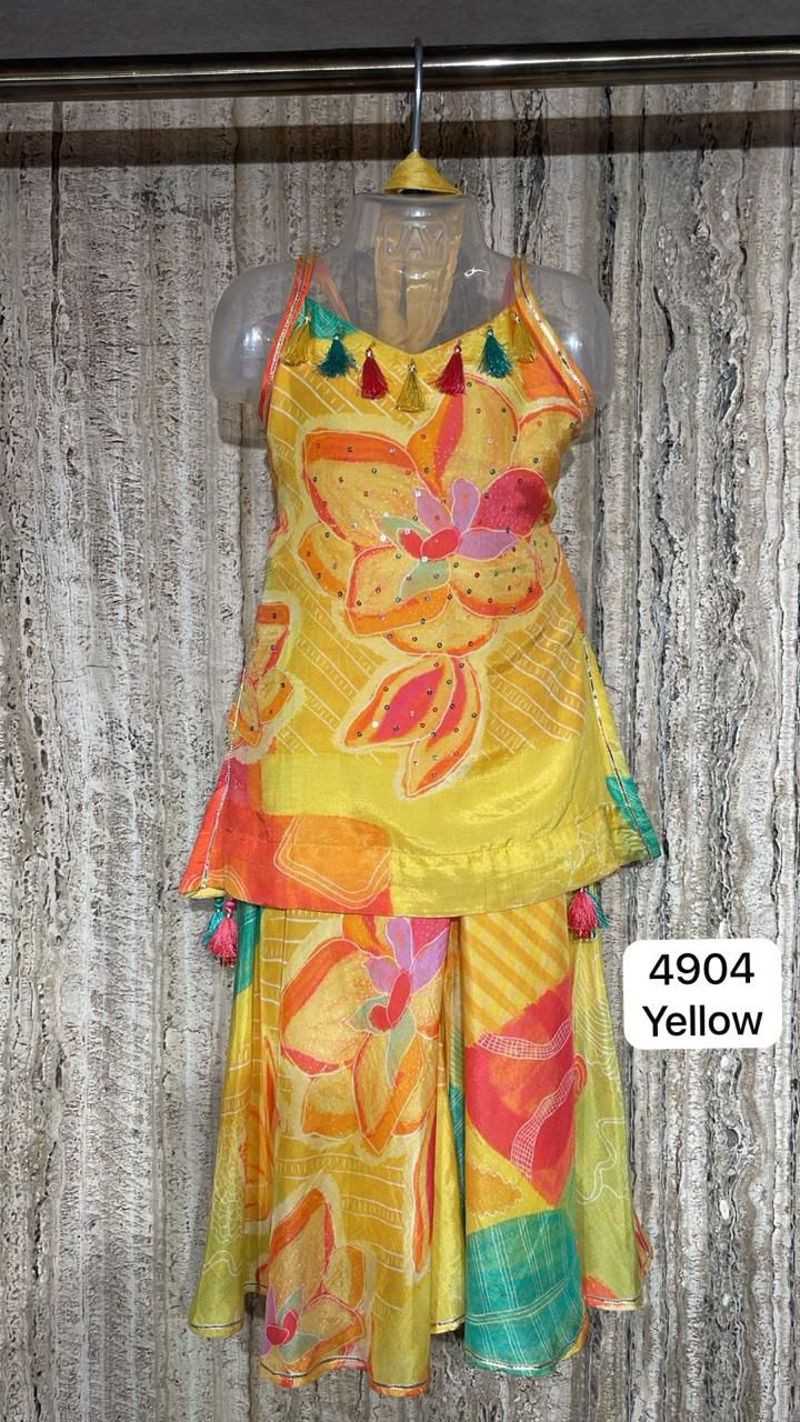 Girls' Festive Floral Printed Yellow Sharara Set – Style 4904 - DWEEP SARA