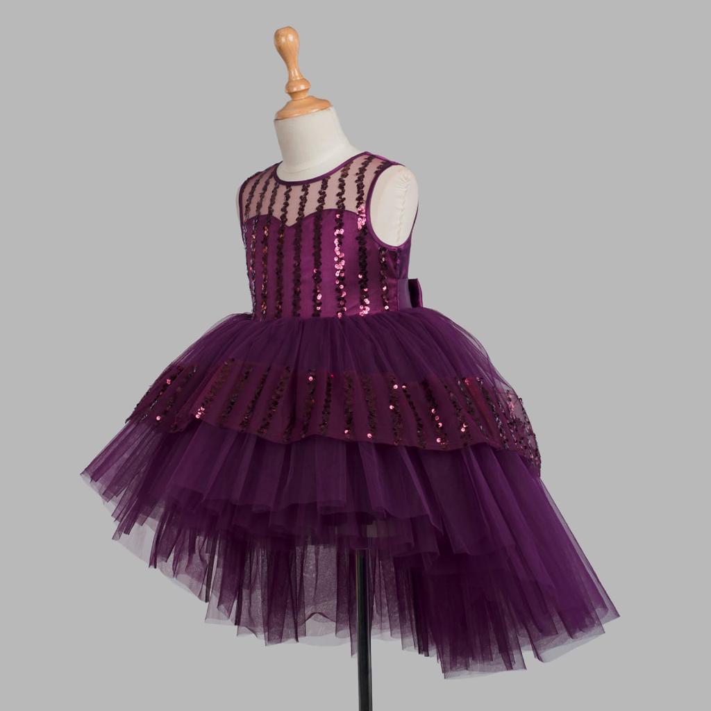 Girls Purple Embellished Flare Kids Dress - DWEEP SARA