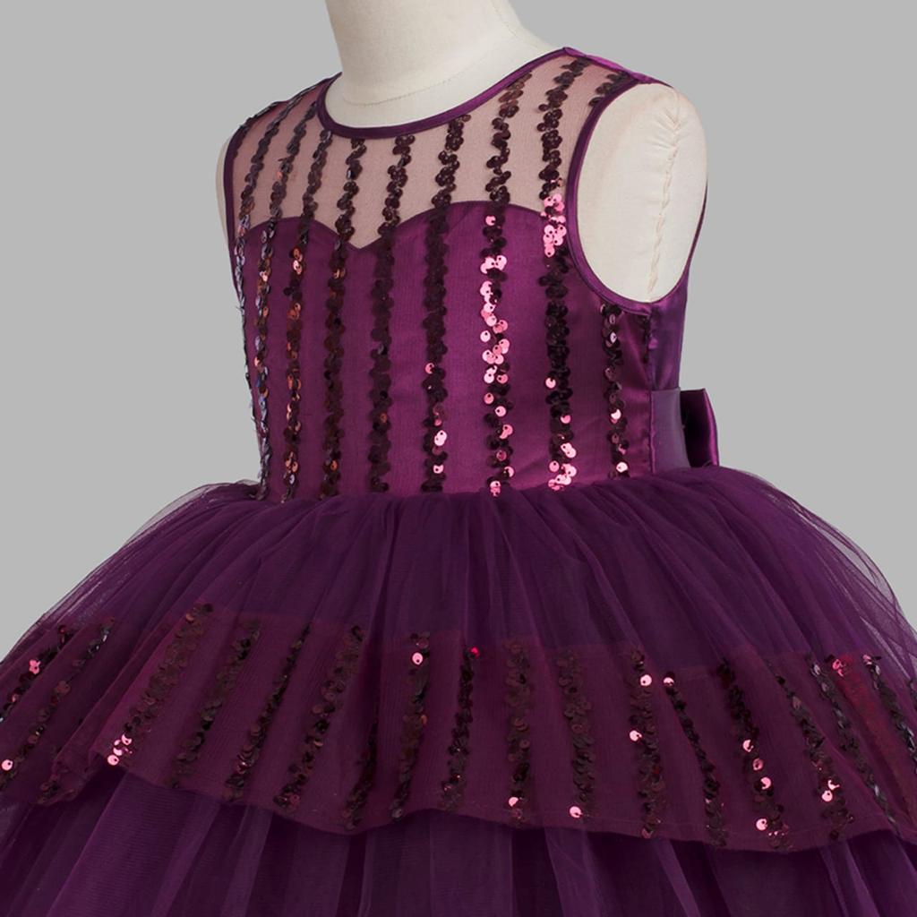 Girls Purple Embellished Flare Kids Dress - DWEEP SARA