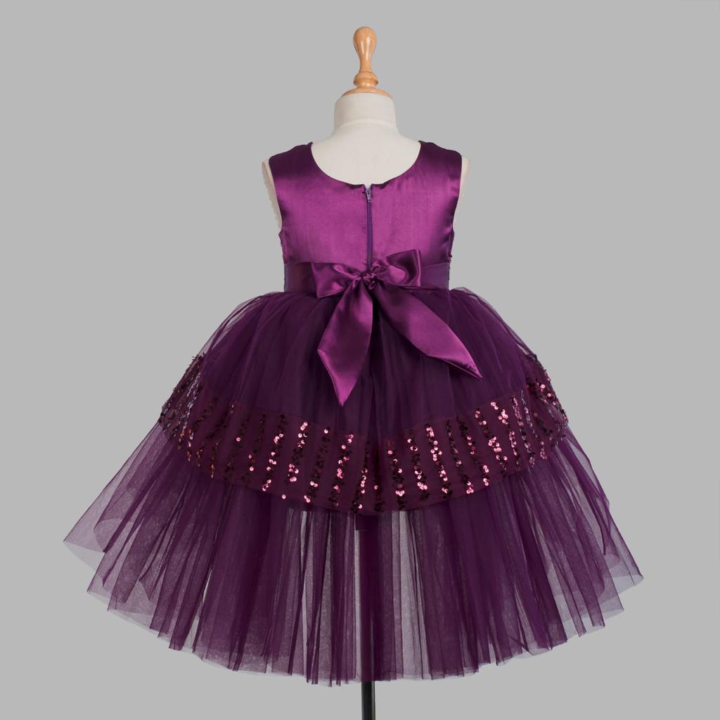 Girls Purple Embellished Flare Kids Dress - DWEEP SARA