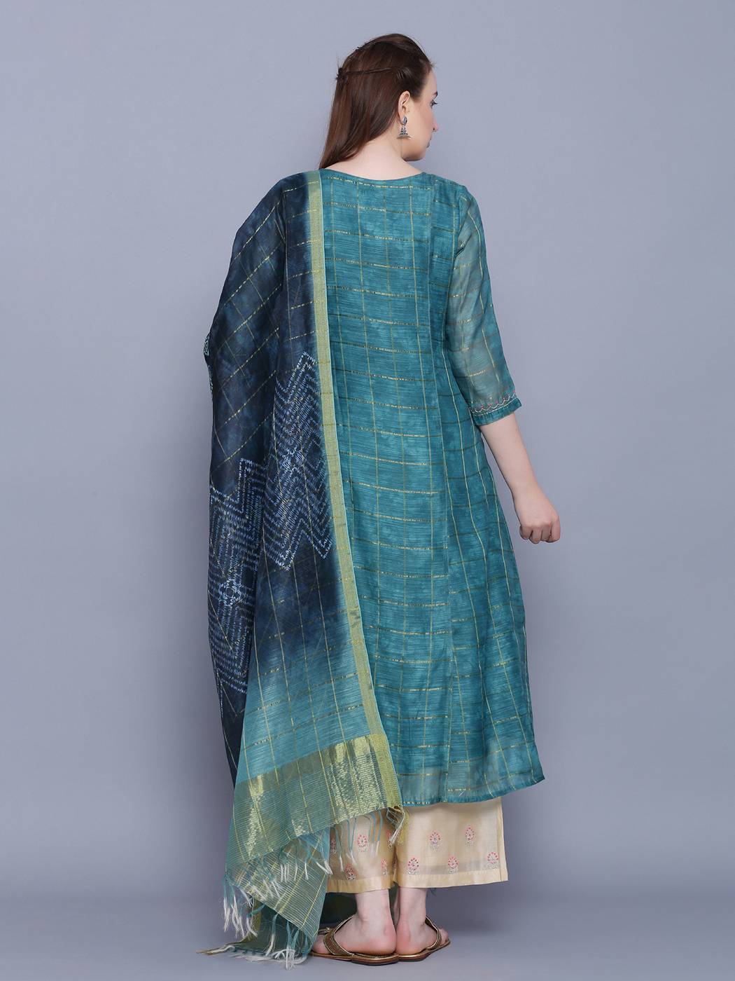 Green Abstract Chanderi Silk Suit Set - DWEEP SARA