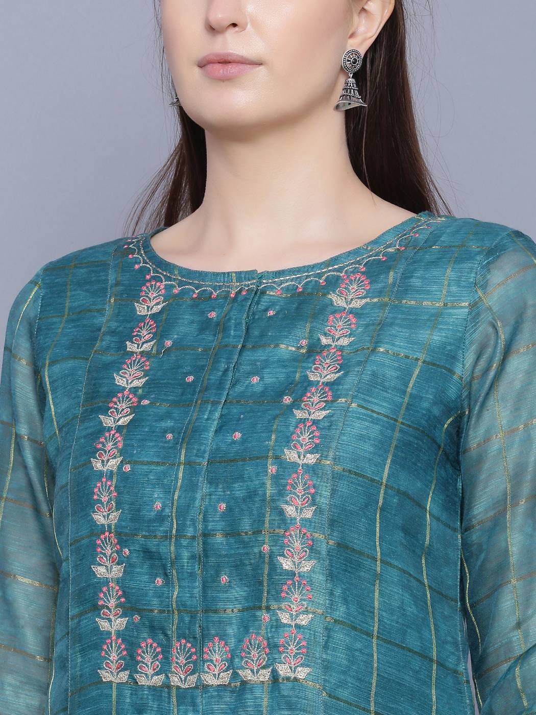 Green Abstract Chanderi Silk Suit Set - DWEEP SARA