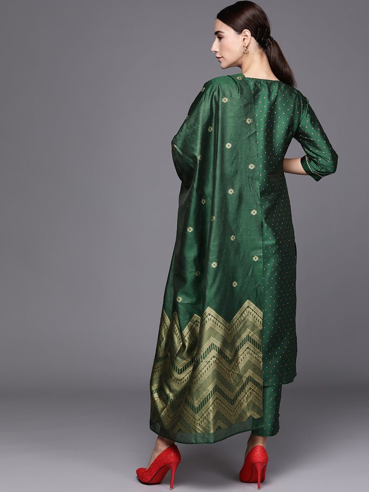 Green Art Silk Suit Set - DWEEP SARA