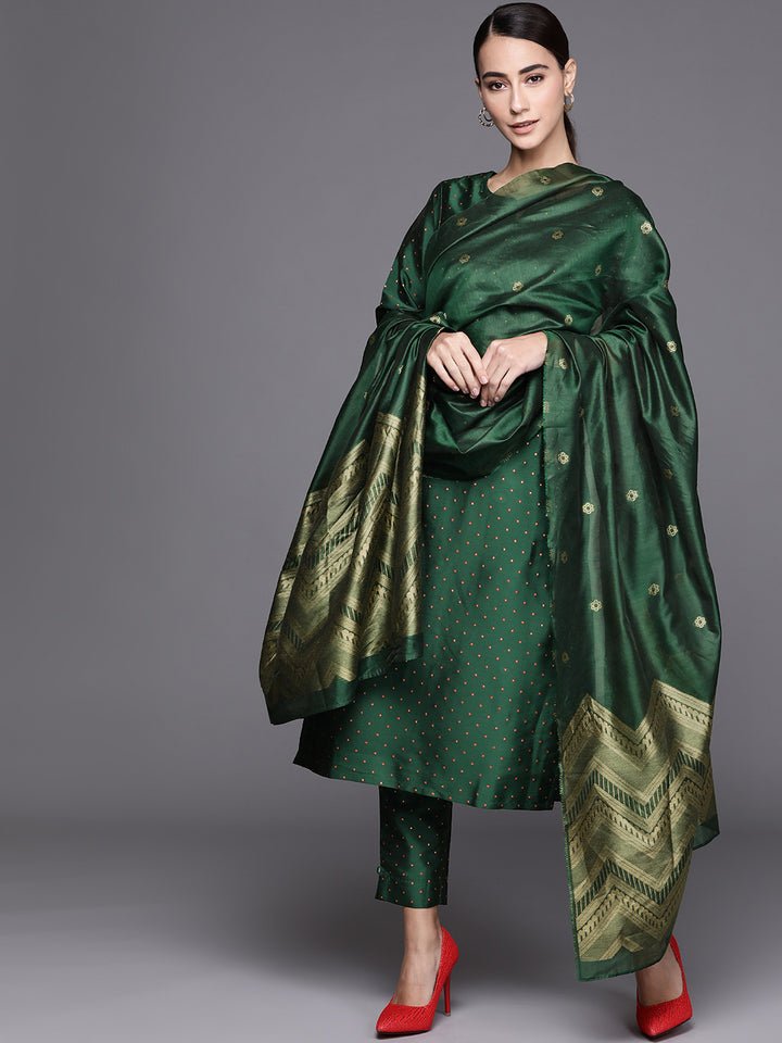 Green Art Silk Suit Set - DWEEP SARA