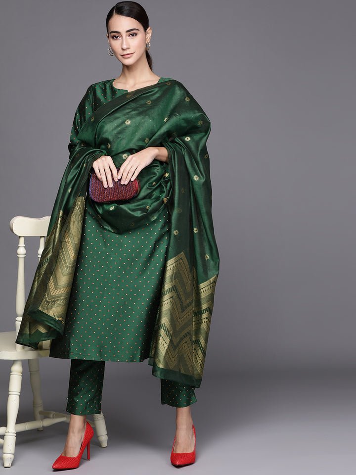 Green Art Silk Suit Set - DWEEP SARA