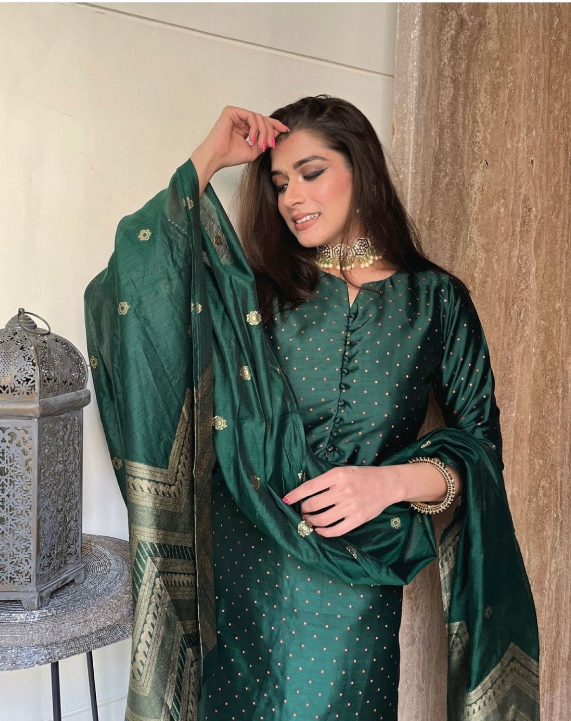 Green Art Silk Suit Set - DWEEP SARA