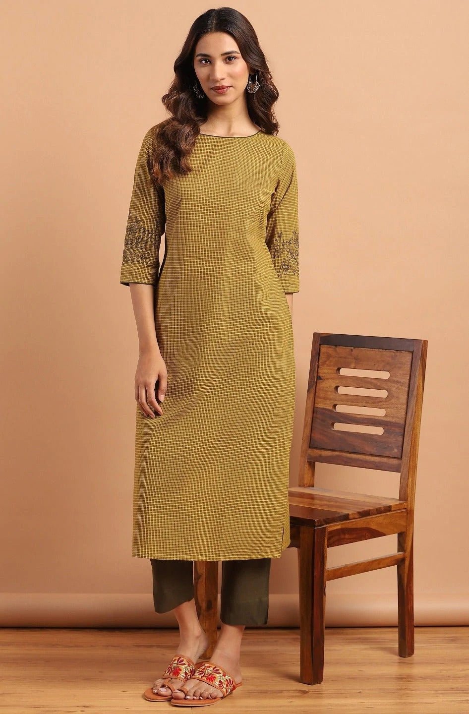 Green Checkered Cotton Kurta Pant Set - DWEEP SARA