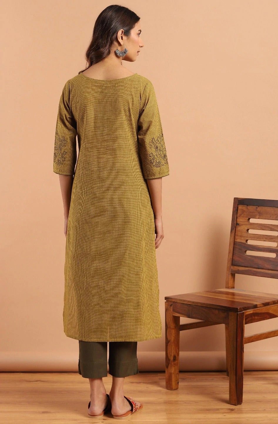 Green Checkered Cotton Kurta Pant Set - DWEEP SARA